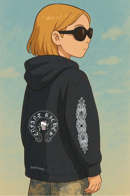 Pull a capuche HELLO KITTYS chrome noir