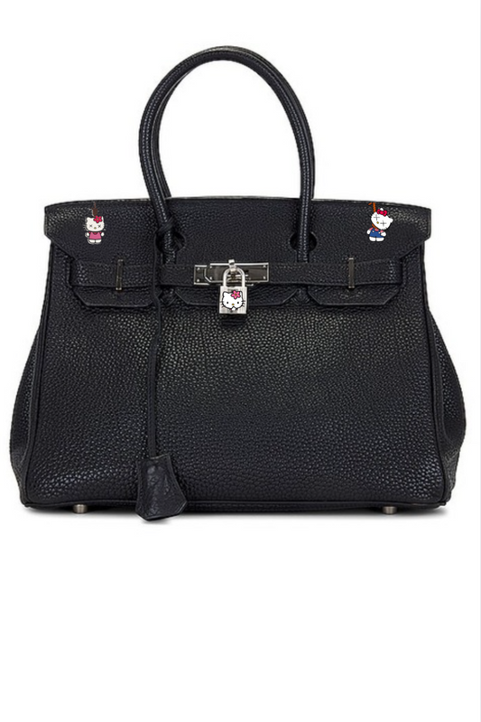 Sac a main Birkin noir custom Hello Kitty