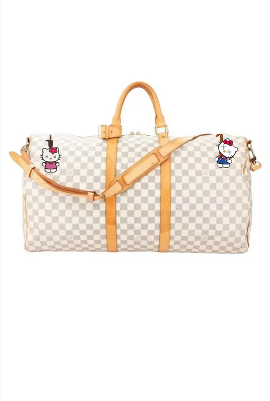 Sac de voyage Louis Vuitton beige custom Hello Kitty