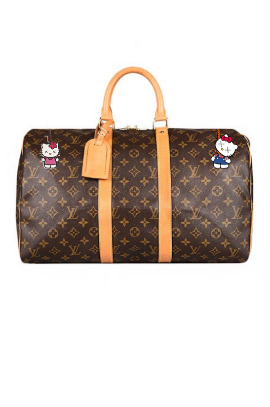 Sac de voyage Louis Vuitton marrons custom Hello Kitty